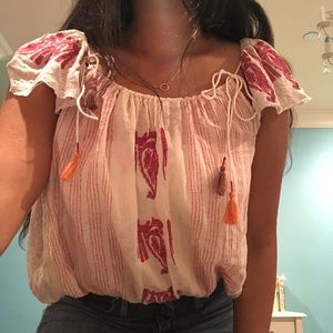 Free People beige loose flutter tie sleeve blouse